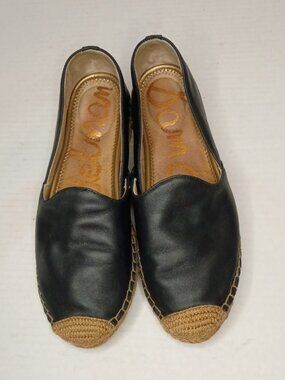 Sam Edelman Kesia Black Leather Espadrille Slip-On Flats Women’s Size 7.5M